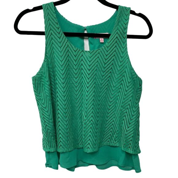 Candie's Emerald Green Tank Top Blouse Tiered Overlay Crochet Geometric Y2K S - Picture 1 of 7